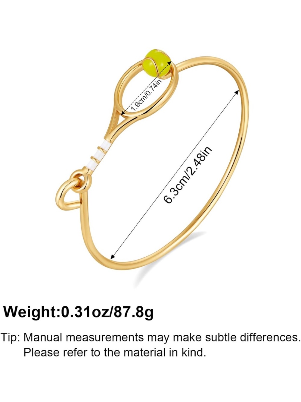 Gold Tennis Racket Bracelet Green Ball Sport Bangle Bracelet Fifi’s Closet - Picture 5 of 7
